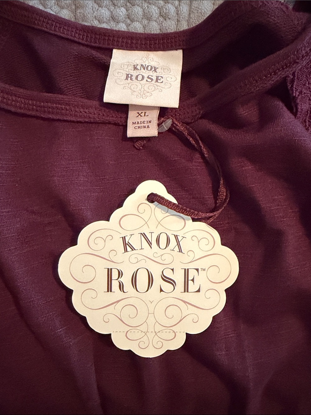 Knox Rose Burgundy Lace-Shoulder Long Sleeve Pullover - Picture 5 of 7